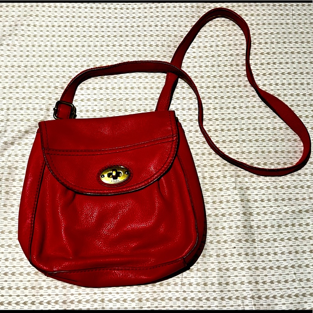 Red Real Leather Fossil Crossbody Bag